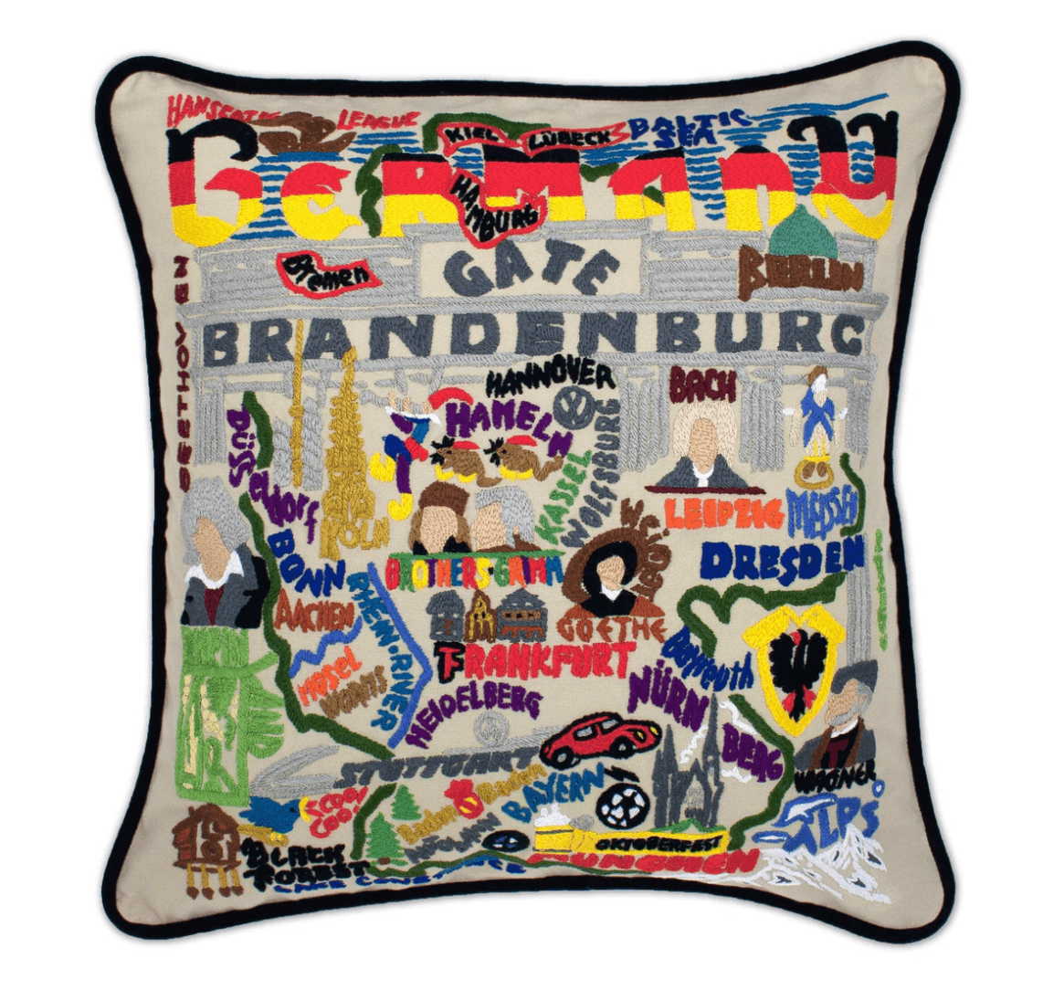 Germany Hand - Embroidered Pillow - Veranda Cafe & Mercantile