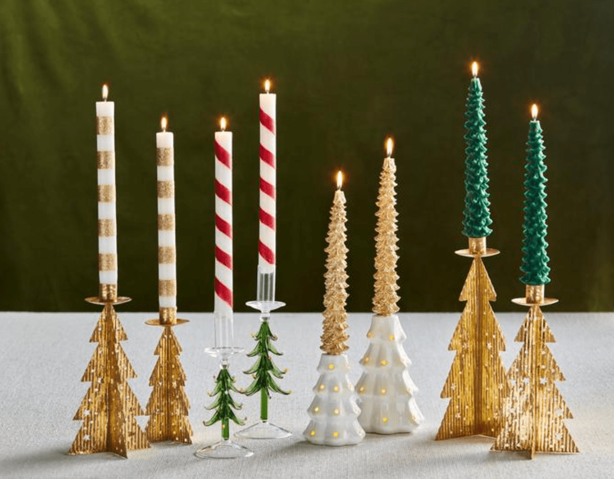 Gold Christmas Tree Taper Candle Set - Veranda Cafe & Mercantile