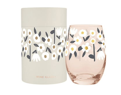 Gold Foil Stemless Wine Glass - Flowers - Veranda Cafe & Mercantile