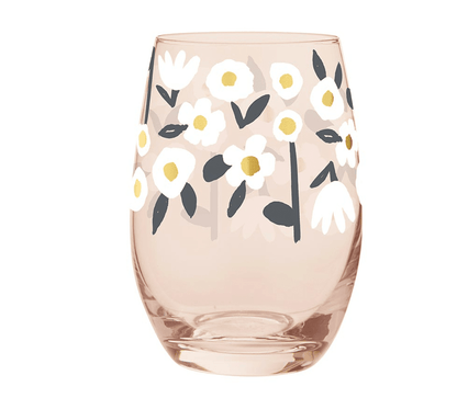 Gold Foil Stemless Wine Glass - Flowers - Veranda Cafe & Mercantile