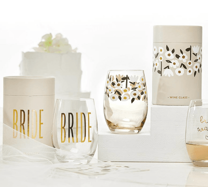 Gold Foil Stemless Wine Glass - Flowers - Veranda Cafe & Mercantile