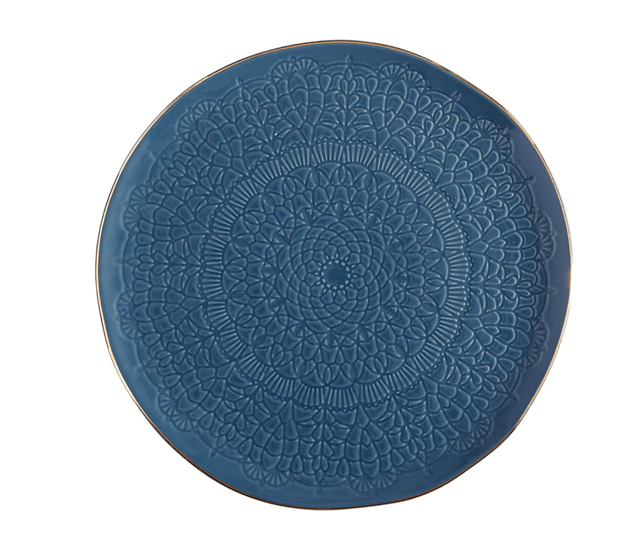 Gold Rim Stamped Ceramic Platter - 10" Dia - Veranda Cafe & Mercantile