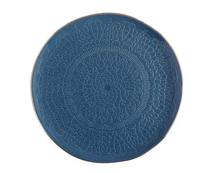 Gold Rim Stamped Ceramic Platter - 10" Dia - Veranda Cafe & Mercantile