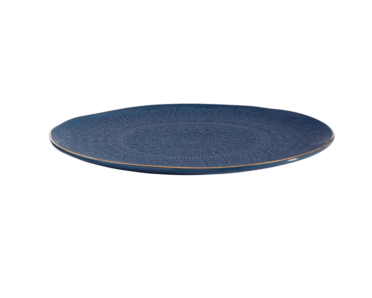 Gold Rim Stamped Ceramic Platter - 10" Dia - Veranda Cafe & Mercantile