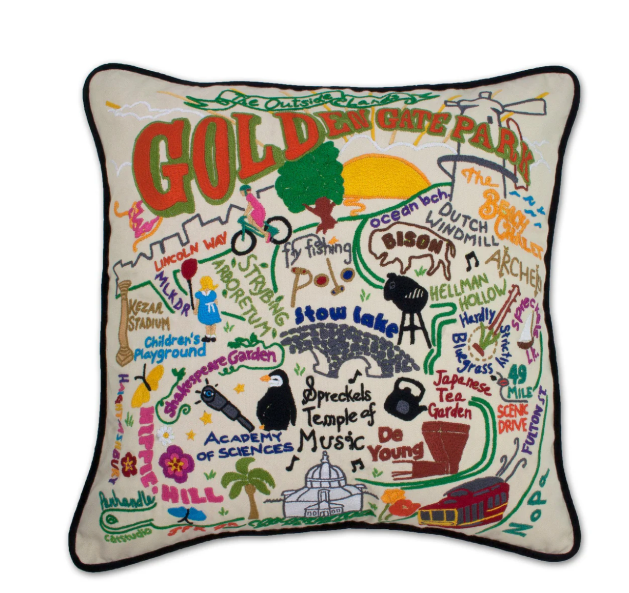 Golden Gate Park Hand - Embroidered Pillow - Veranda Cafe & Mercantile