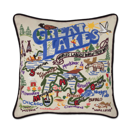 Great Lakes Hand - Embroidered Pillow - Veranda Cafe & Mercantile