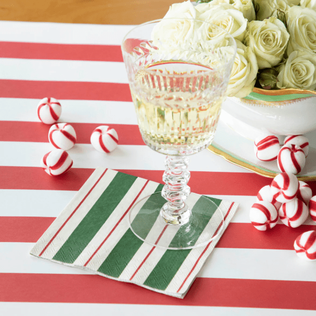 Green & Red Awning Stripe Cocktail Napkins - Veranda Cafe & Mercantile