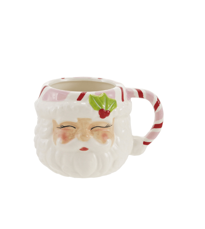 Hand-Painted Santa Head Mug, 12 oz. | Pink & Red - Veranda Cafe & Mercantile