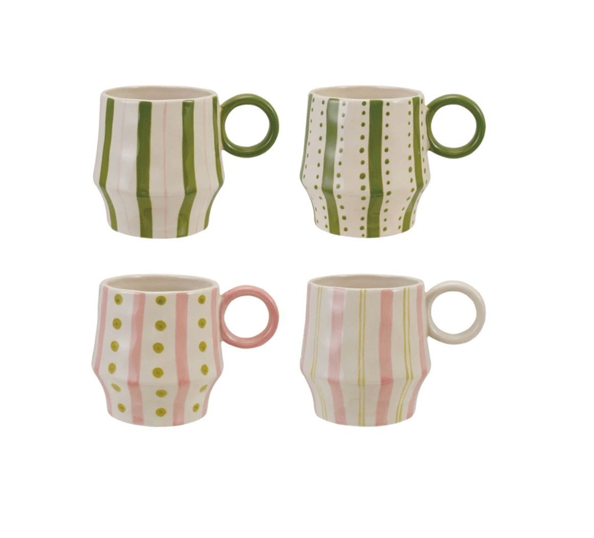 Hand - Painted Stoneware Mug with Striped Pattern - Veranda Cafe & Mercantile