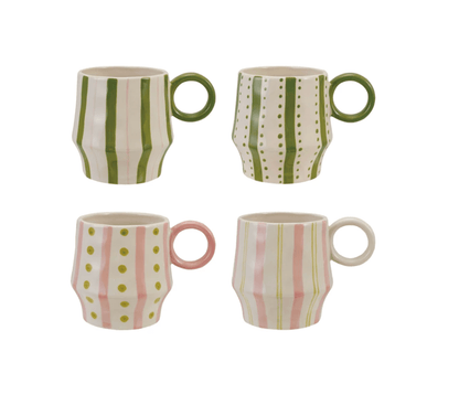 Hand - Painted Stoneware Mug with Striped Pattern - Veranda Cafe & Mercantile