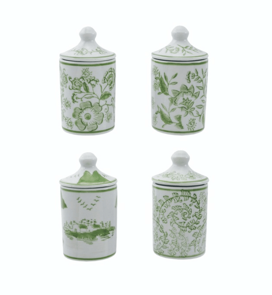 Hand - stamped Spice Jar w Pattern - Green - Veranda Cafe & Mercantile
