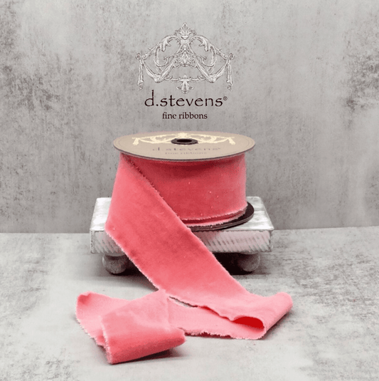 Hand - Torn Velvet Ribbon - Coral - 2.5" x 10 yards - Veranda Cafe & Mercantile