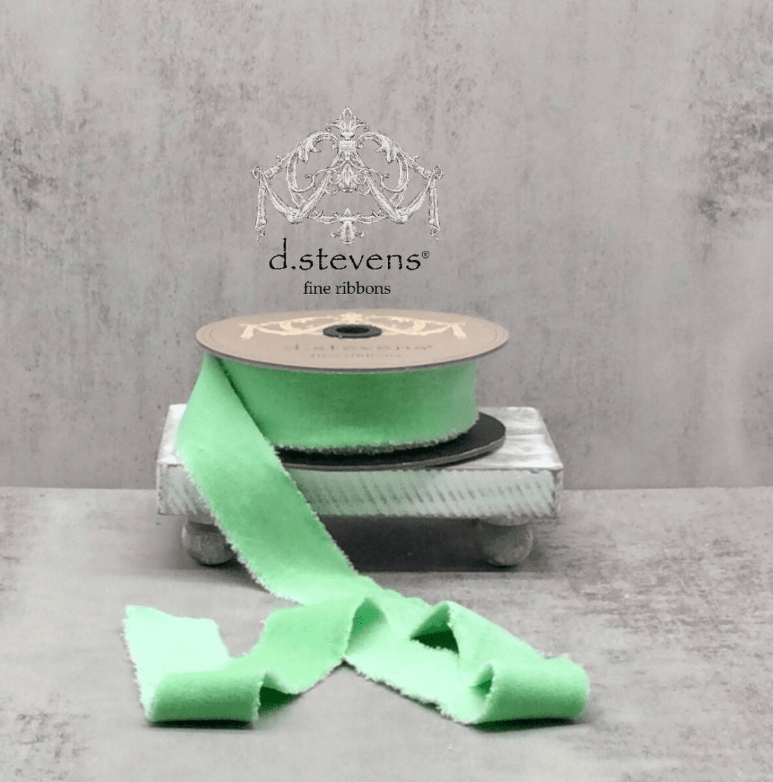 Hand - Torn Velvet Ribbon - Spring Green - 1.5" x 10 Yards - Veranda Cafe & Mercantile
