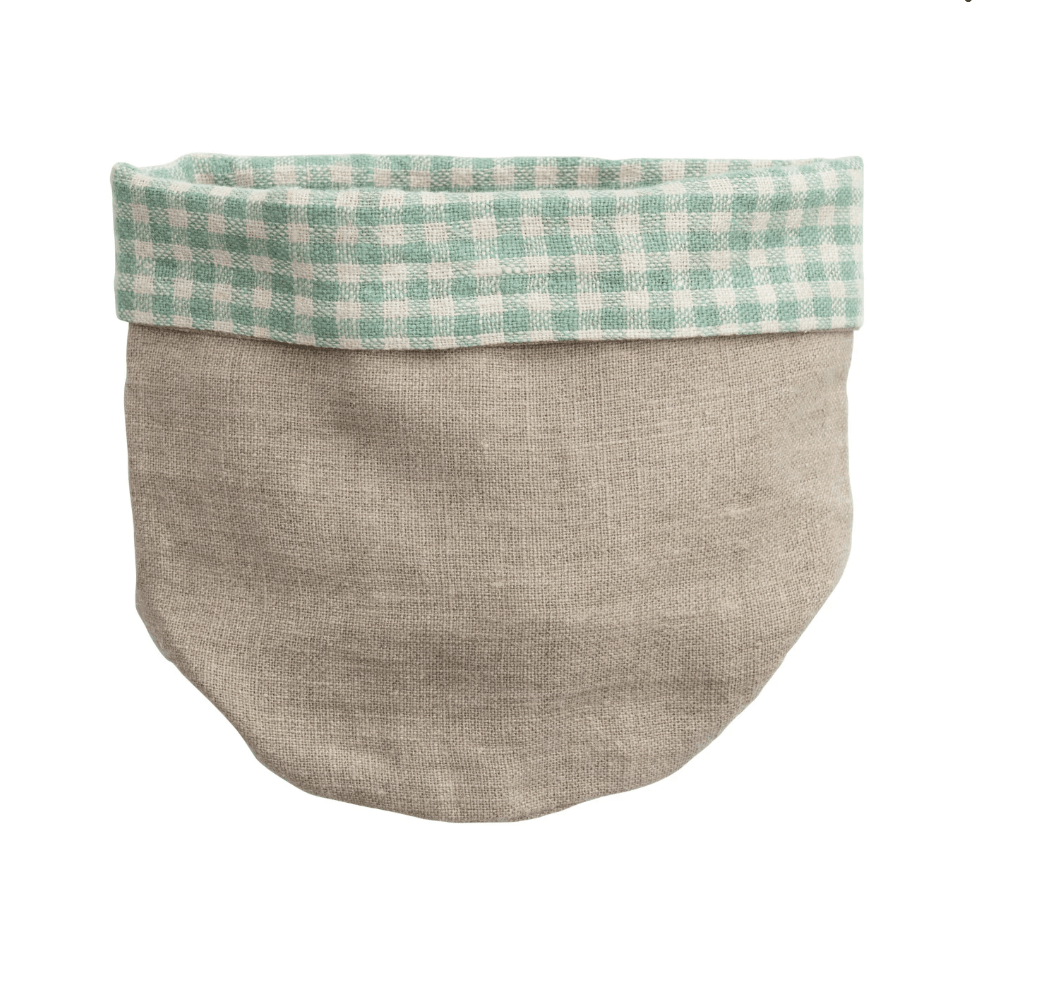 Hand - Woven Linen Bread Basket with Gingham Lining - Veranda Cafe & Mercantile