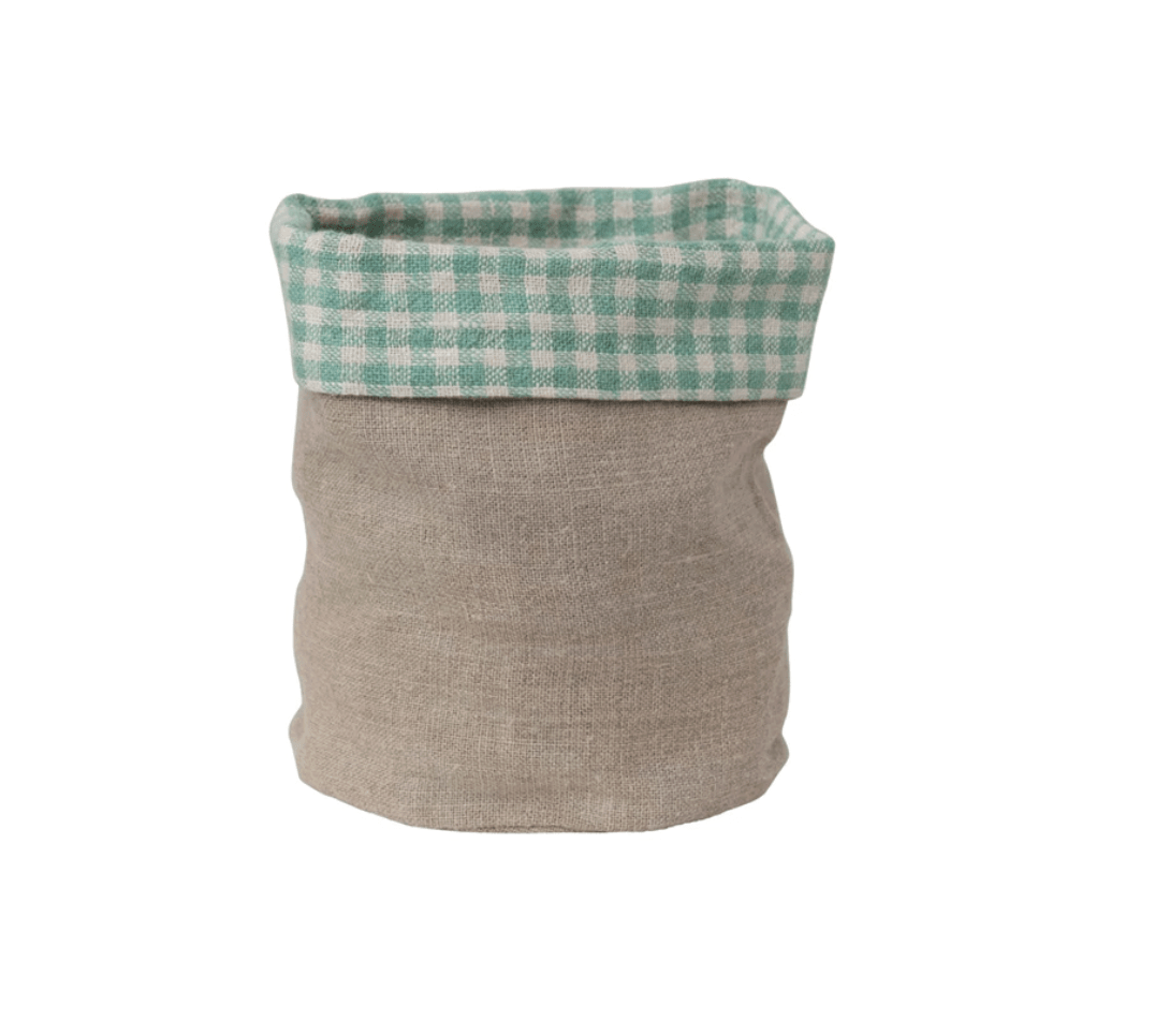 Hand - Woven Linen Bread Basket with Gingham Lining - Veranda Cafe & Mercantile