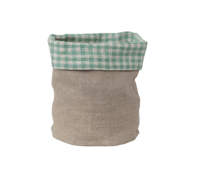 Hand - Woven Linen Bread Basket with Gingham Lining - Veranda Cafe & Mercantile