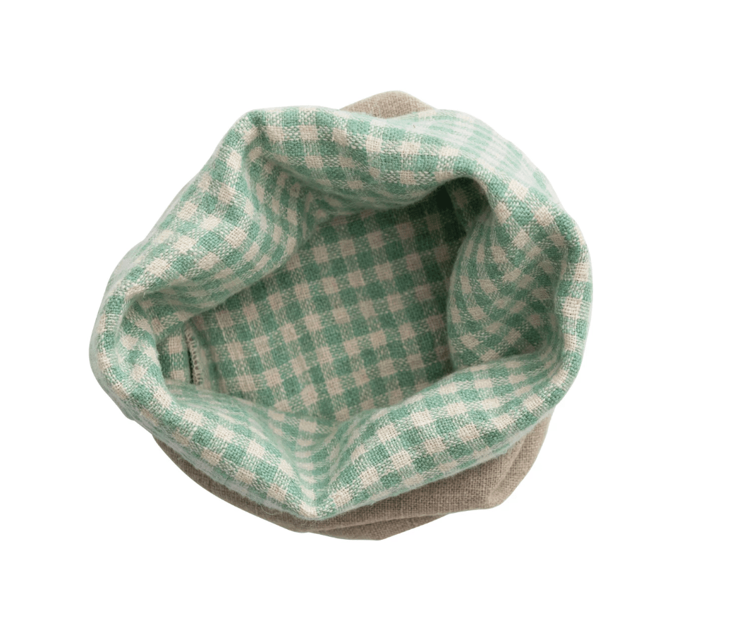Hand - Woven Linen Bread Basket with Gingham Lining - Veranda Cafe & Mercantile