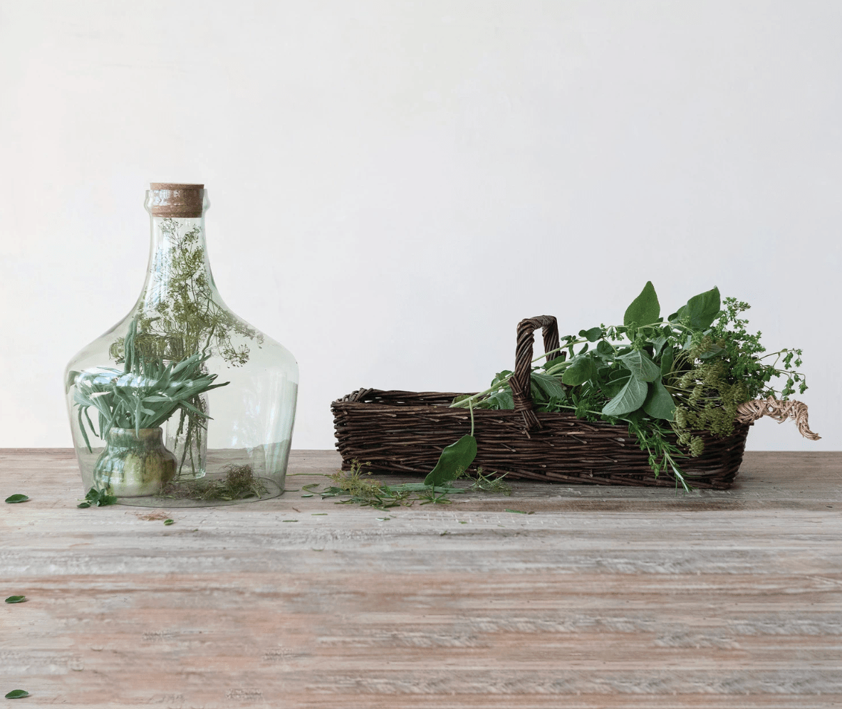 Hand - Woven Reed Basket with Handle - Veranda Cafe & Mercantile