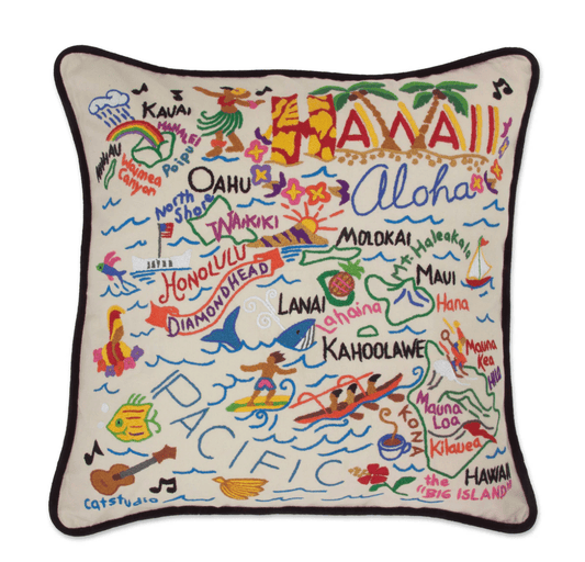 Hawaii Hand - Embroidered Pillow - Veranda Cafe & Mercantile