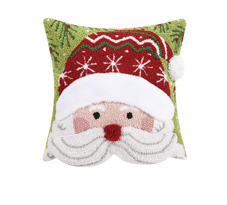 Holiday Collection 3D Santa Hooked Wool Square Pillow - Veranda Cafe & Mercantile