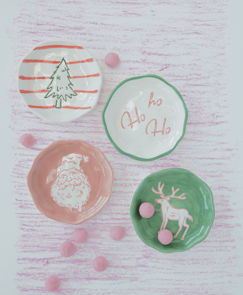 Holiday Stoneware Trinket Dish with Wax-Relief Design, 4 Styles - Veranda Mercantile