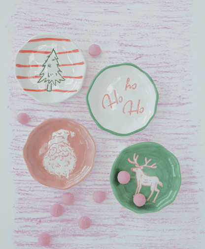 Holiday Stoneware Trinket Dish with Wax-Relief Design, 4 Styles - Veranda Mercantile