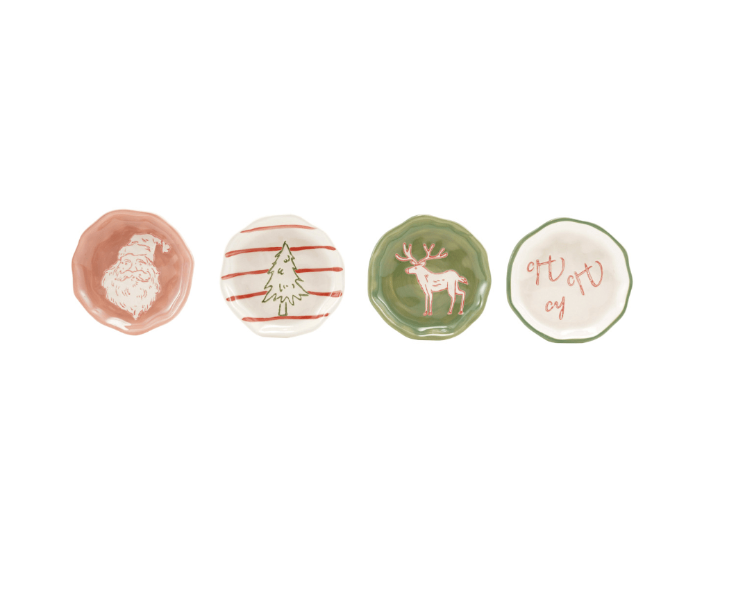Holiday Stoneware Trinket Dish with Wax-Relief Design, 4 Styles - Veranda Mercantile