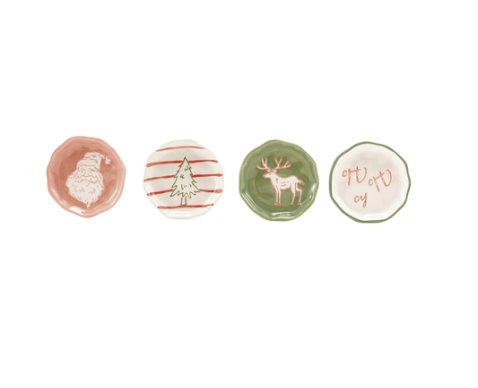Holiday Stoneware Trinket Dish with Wax-Relief Design, 4 Styles - Veranda Mercantile
