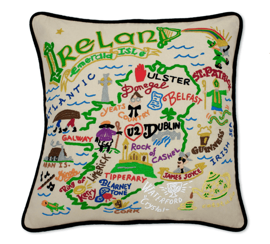 Ireland Hand - Embroidered Pillow - Veranda Cafe & Mercantile