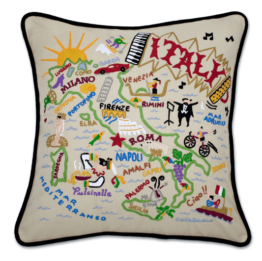 Italy Hand - Embroidered Pillow - Veranda Cafe & Mercantile