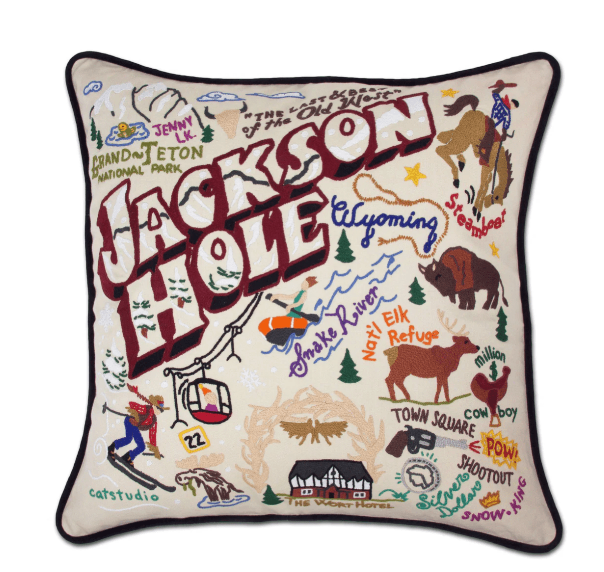 Jackson Hole Hand - Embroidered Pillow - Veranda Cafe & Mercantile