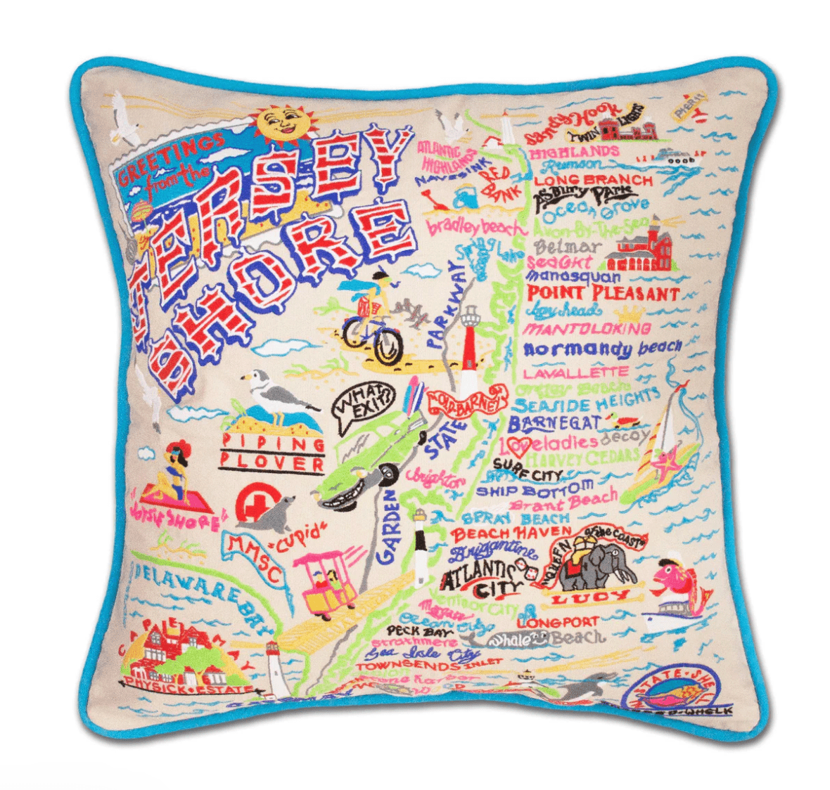 Jersey Shore Embroidered Pillow