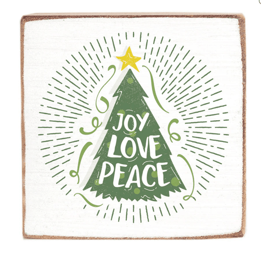 Joy Love Peace Holiday Season Wishes Wood Block - Veranda Cafe & Mercantile