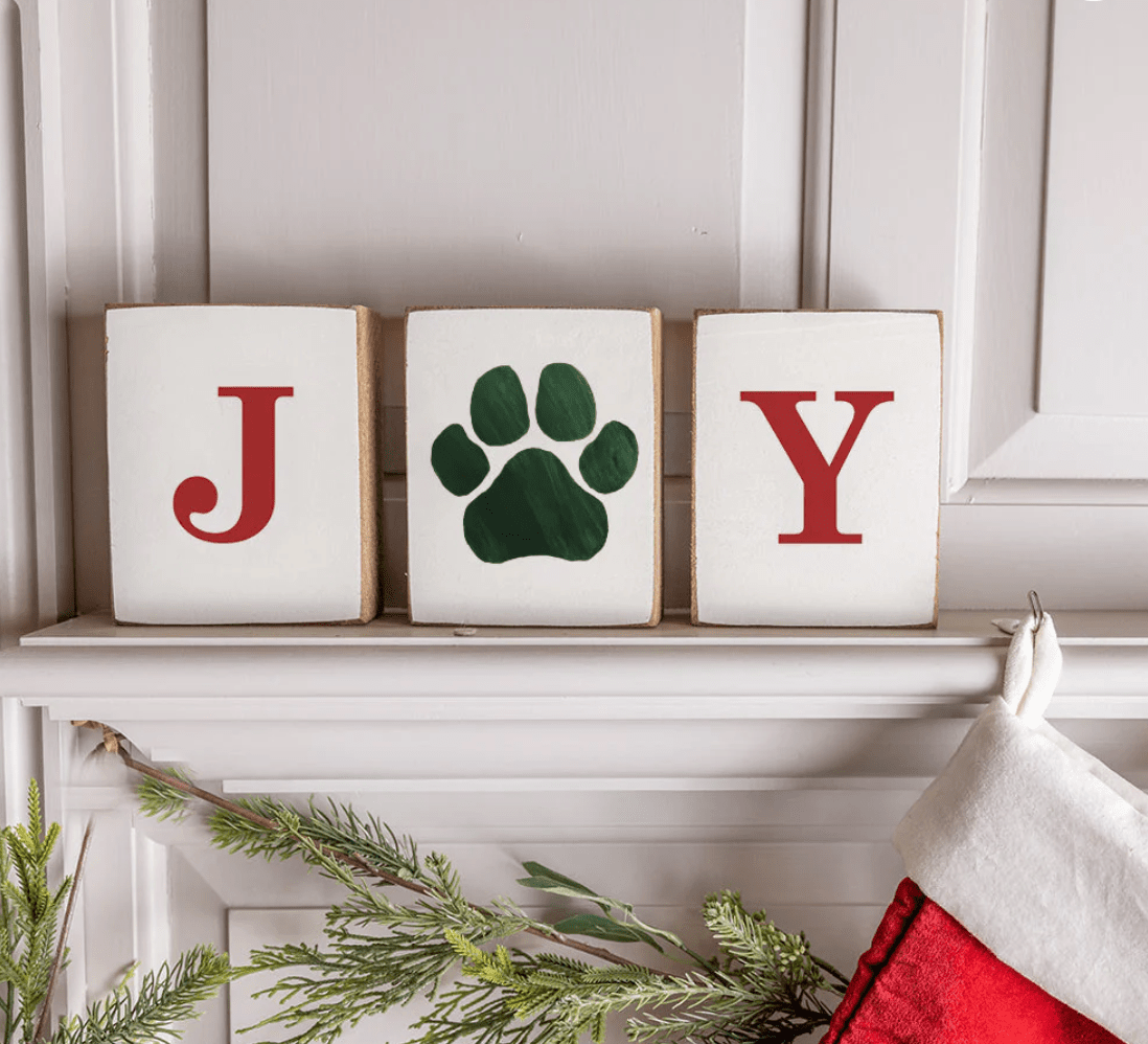 Joy Paw Print Decorative Wooden Block Bundle - Veranda Cafe & Mercantile