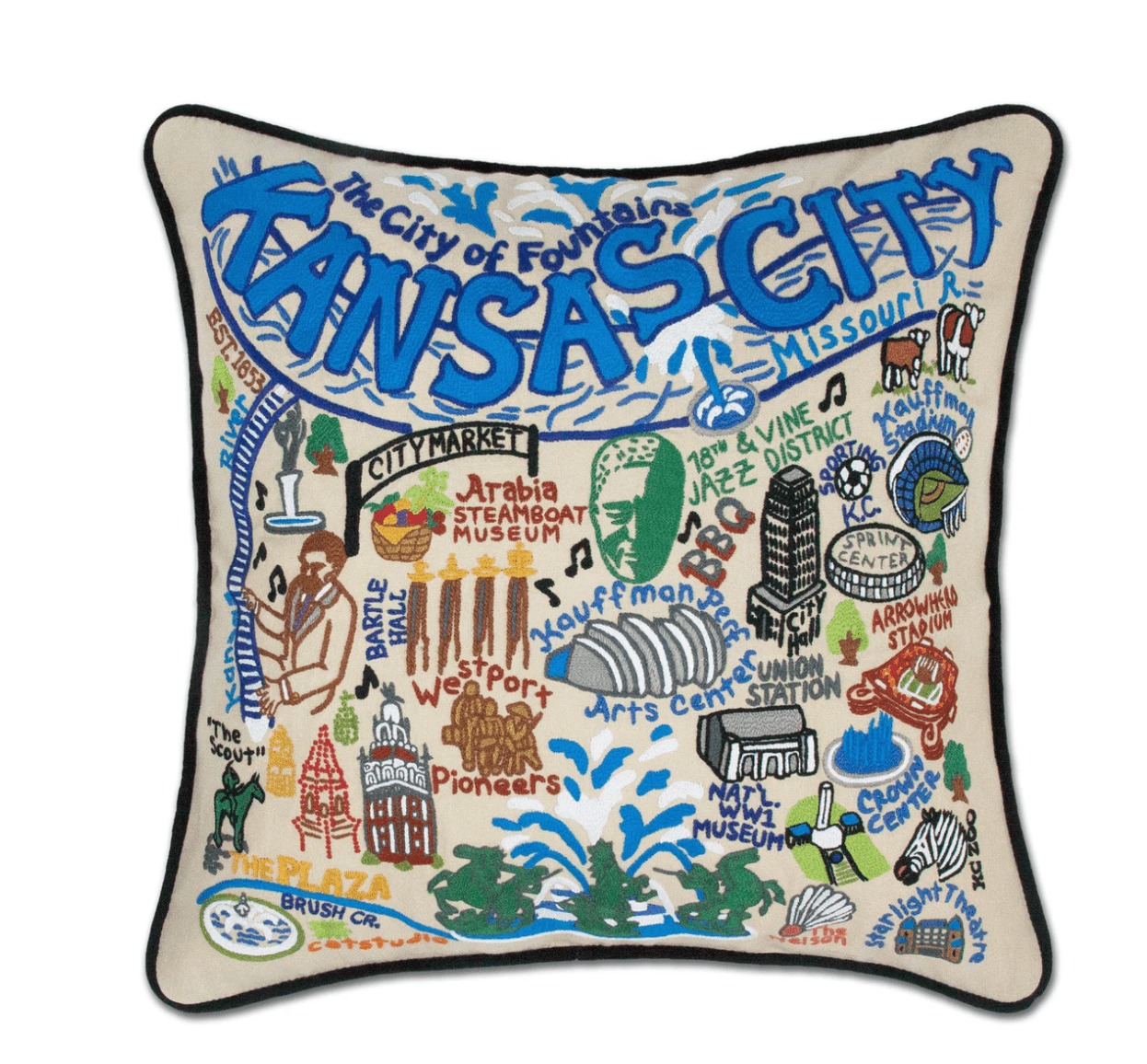 Kansas City Hand - Embroidered Pillow - Veranda Cafe & Mercantile