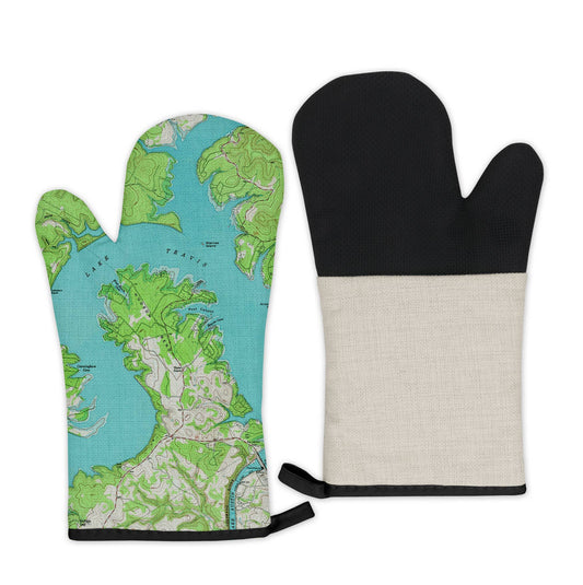 Lake Travis Texas Map Oven Mitt Oven Glove BBQ Mitt - Veranda Cafe & Mercantile