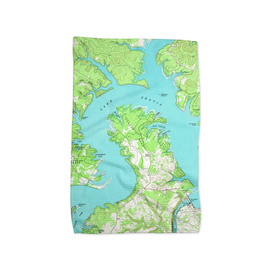 Lake Travis Texas Map Waffle Weave Kitchen Towel - Veranda Cafe & Mercantile