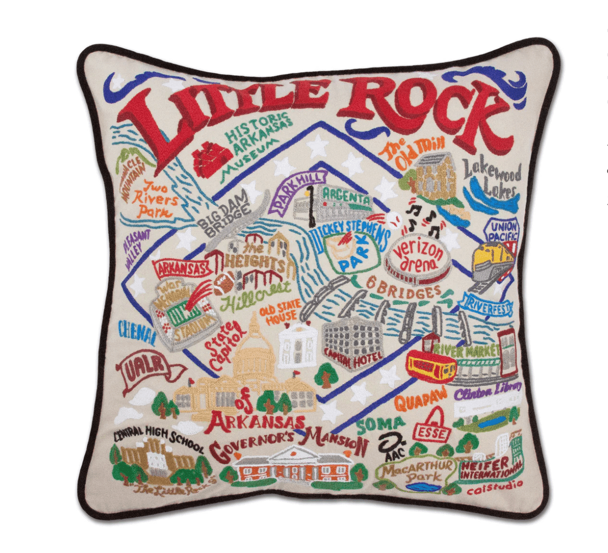 Little Rock Hand - Embroidered Pillow - Veranda Cafe & Mercantile