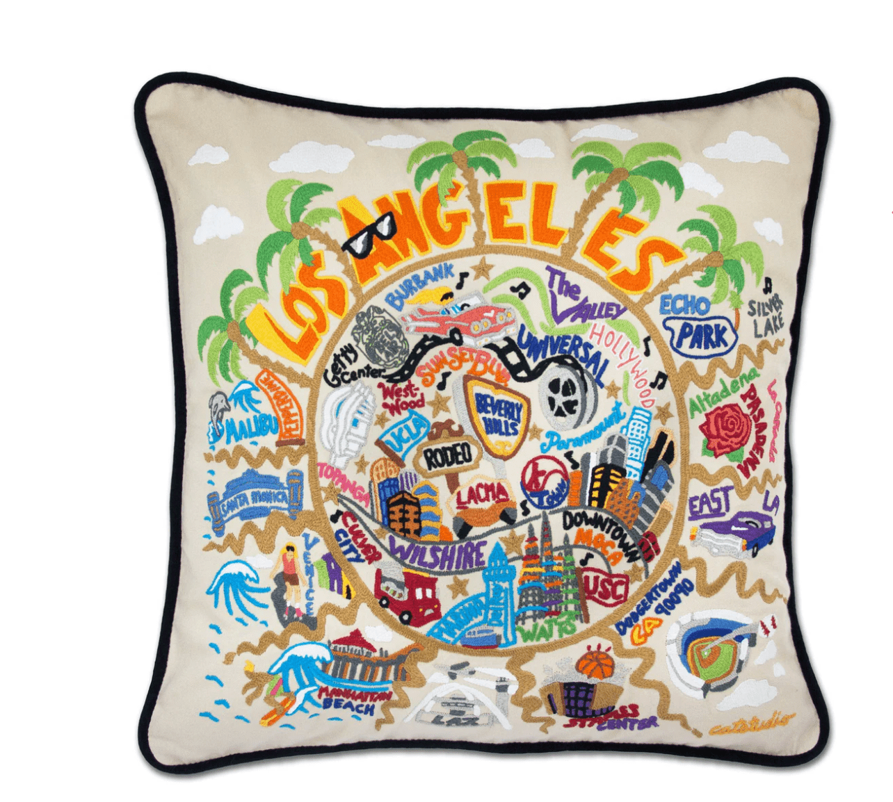 Los Angeles Hand - Embroidered Pillow - Veranda Cafe & Mercantile