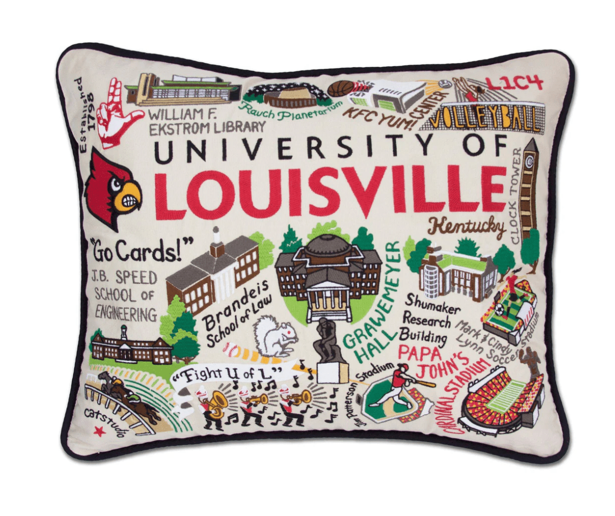 Louisville, University of Embroidered Pillow - Veranda Cafe & Mercantile