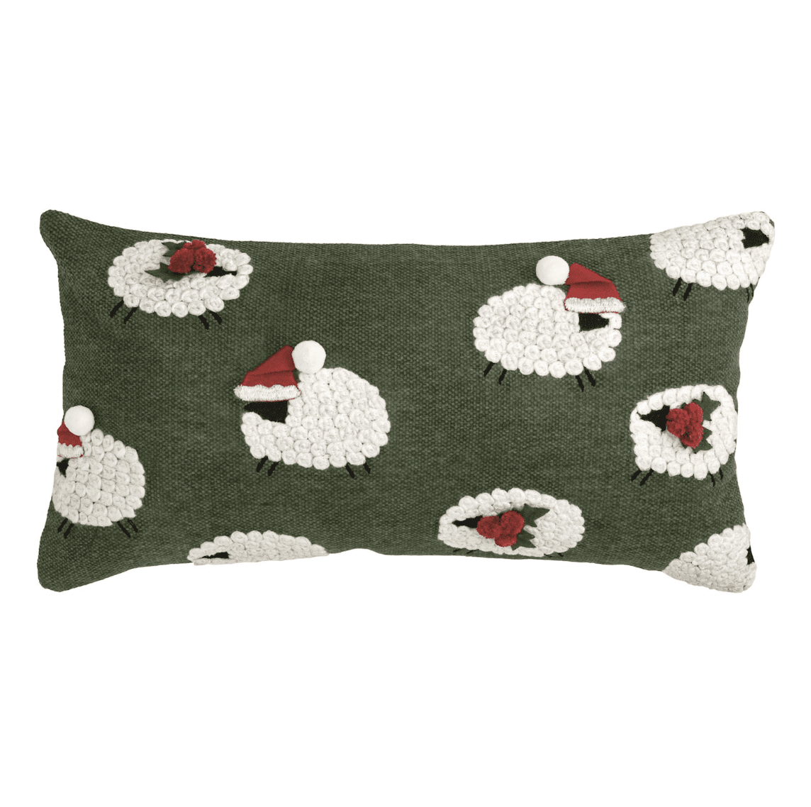 Lumbar Farm Dhurrie Pillow with Santa Sheep - Veranda Cafe & Mercantile