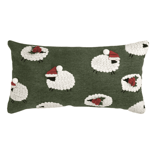 Lumbar Farm Dhurrie Pillow with Santa Sheep - Veranda Cafe & Mercantile