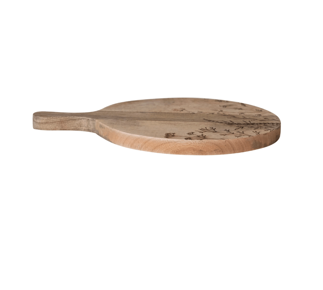 Mango Wood Cheese/Serving Board with Laser Etched Botanicals - Veranda Cafe & Mercantile