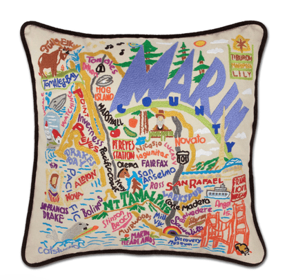 Marin County Hand - Embroidered Pillow - Veranda Cafe & Mercantile