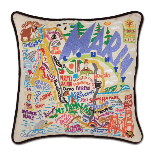 Marin County Hand - Embroidered Pillow - Veranda Cafe & Mercantile
