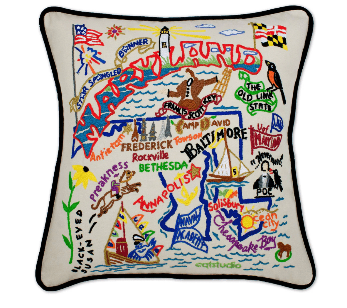 Maryland Hand - Embroidered Pillow - Veranda Cafe & Mercantile