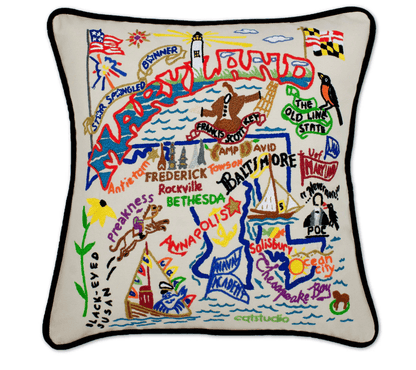 Maryland Hand - Embroidered Pillow - Veranda Cafe & Mercantile