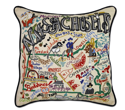 Massachusetts Hand - Embroidered Pillow - Veranda Cafe & Mercantile