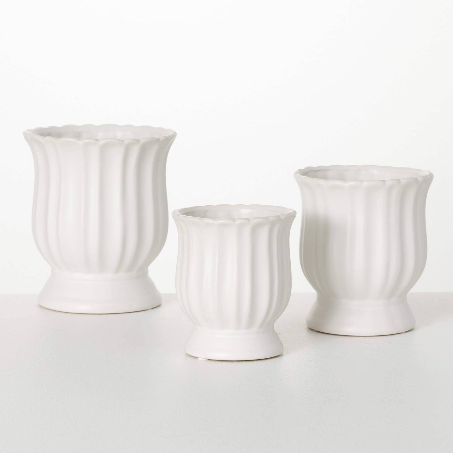 Matte White Scalloped Planter - Veranda Cafe & Mercantile