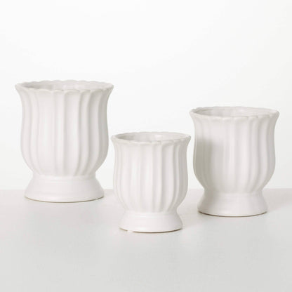 Matte White Scalloped Planter - Veranda Cafe & Mercantile